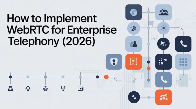 WebRTC implementation guide graphic showing enterprise telephony and browser calling.